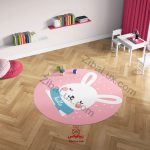 فرش گرد کودک دخترانه خرگوش صورتی
