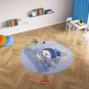 فرش گرد کودک خرسی زمستونی آبی