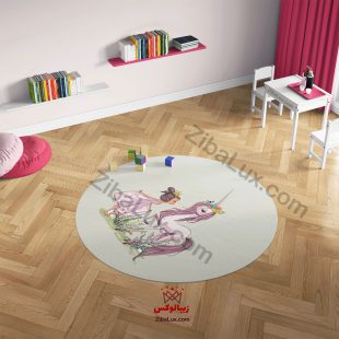 فرش گرد کودک دخترانه پرنسس و اسب تکشاخ (یونیکورن) ۳