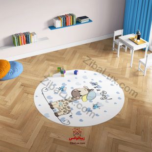 فرش گرد کودک زرافه آبی
