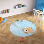 فرش گرد کودک خرس تدی زمینه آبی