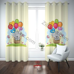 پرده اتاق کودک خرس و بالن بادکنک رنگی