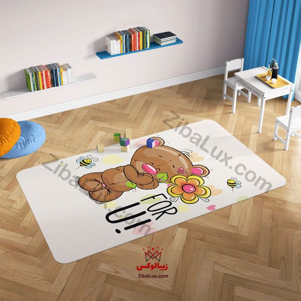 فرش کودک پسرانه خرس و گل