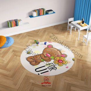 فرش گرد کودک خرس و گل