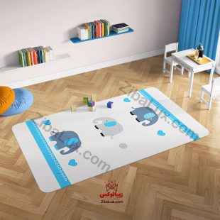 فرش کودک ۳ فیل آبی