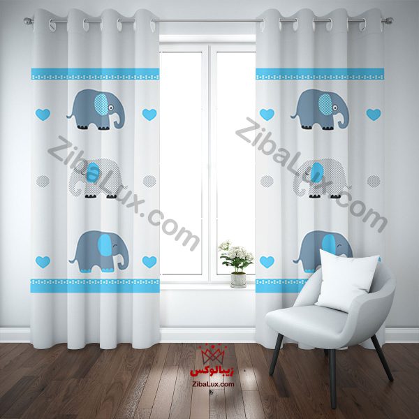 پرده اتاق کودک پسرانه ۳ فیل آبی