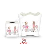 سطل و جا دستمال کاغذی چوبی دخترهای دوچرخه سوار