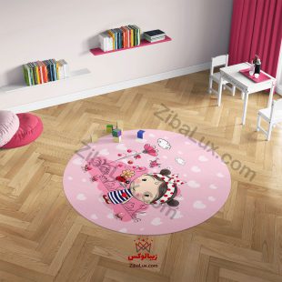 فرش گرد کودک دختر صورتی