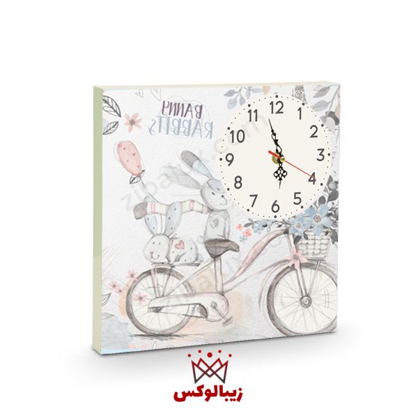 ساعت دیواری کودک نوجوان دخترانه خرگوشهای دوچرخه سوار